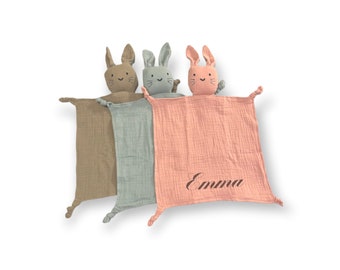 Custom Baby lovey | embroidered cat lovey | muslin baby lovey with name | boho lovey
