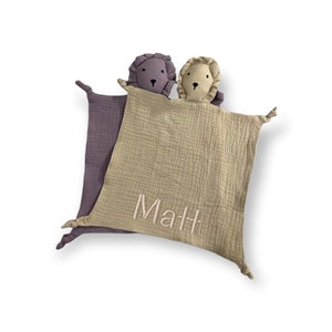 Custom Baby lovey | embroidered lion lovey | baby security blanket | muslin baby lovey with name | organic cotton blankie