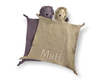 Manta de bebé personalizada / manta de bebé con león bordado / manta de seguridad para bebé / manta de muselina para bebé con nombre / mantita de algodón orgánico