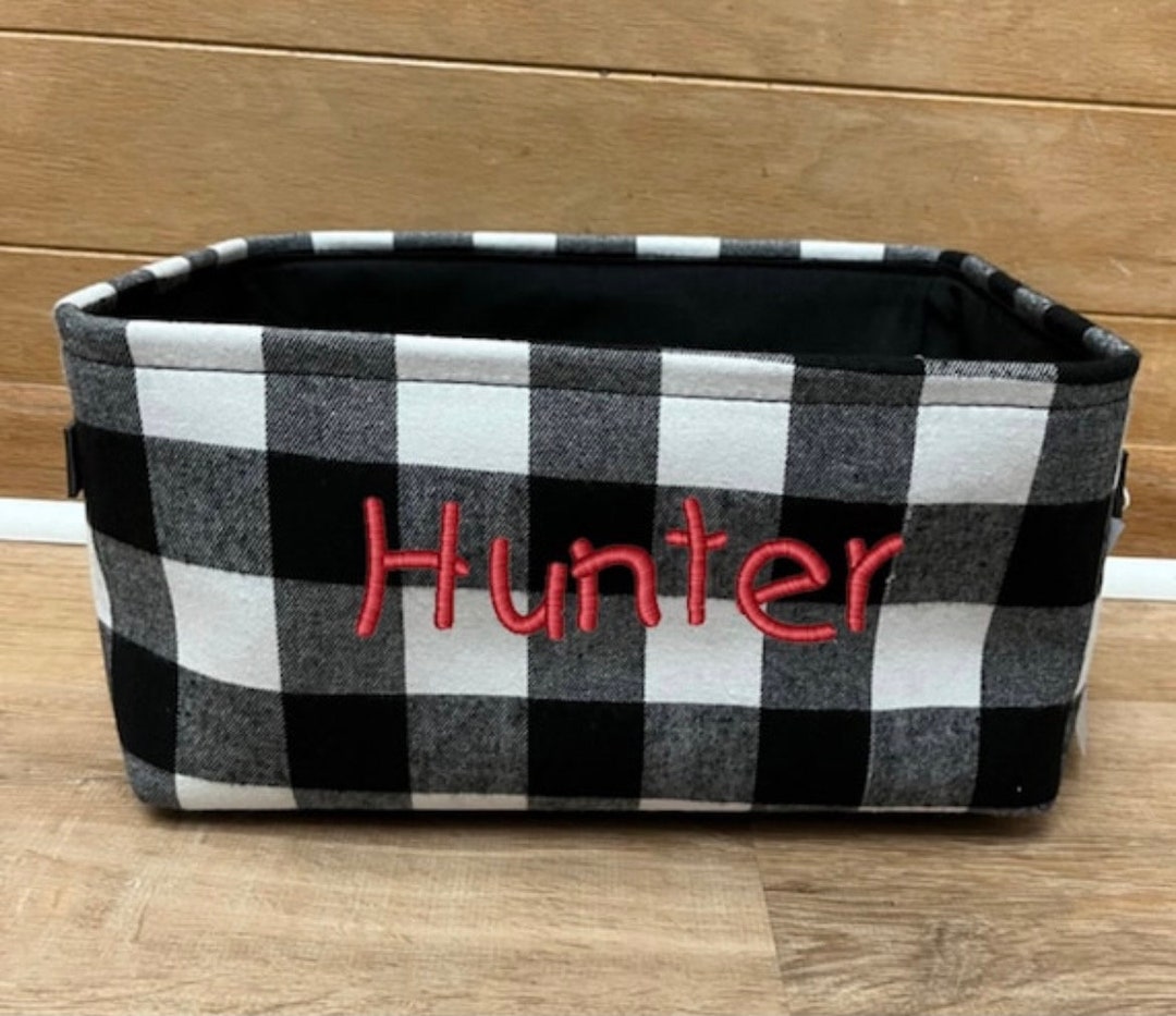 Custom Baby Basket Buffalo Plaid Kids Basket Embroidered Kids Storage