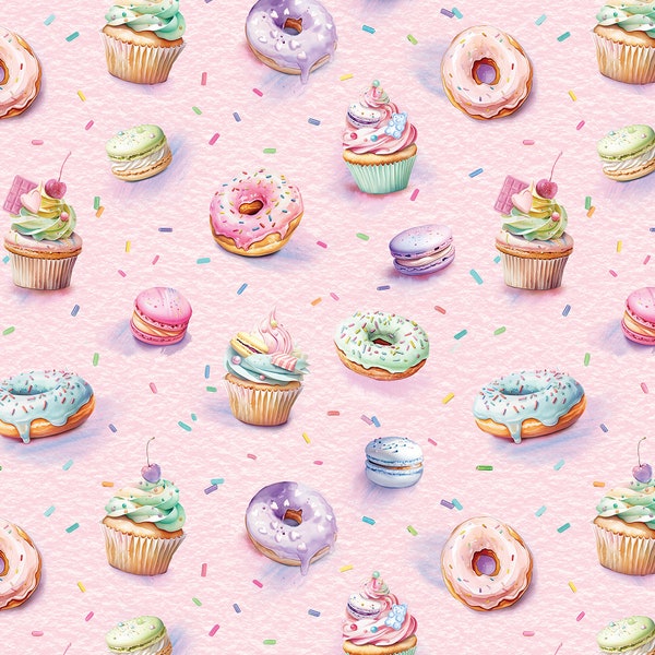 Sweet Pink Seamless Pattern Design, Cupcake Macarons Seamless file, Fabric and Digital Paper Design, Candy Land Seamless Pattern