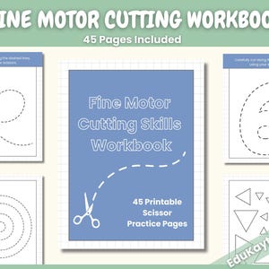 Cuaderno de ejercicios de corte y motricidad fina imprimible / 45 páginas para practicar con tijeras / Recurso para educación especial y terapia ocupacional