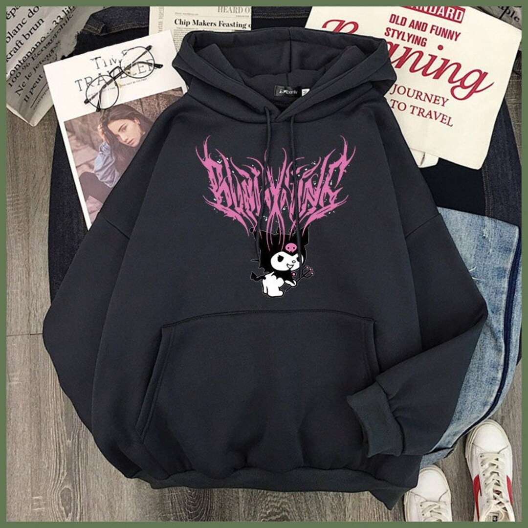 Anime Cartoon Kuromi Hoodie, Harajuku Pullovers Hoodie, Cute Rabbit Print Aesthetic Sweatshirts, Gothic Letters Hoodie, Harajuku Clothing