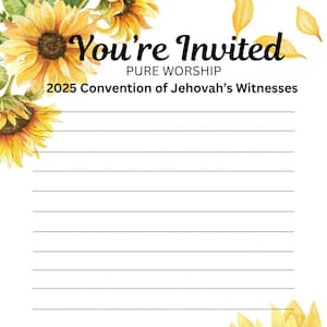 Invitación a la Convención de Adoración Pura, Cartas para Testigos de Jehová, Convención de los Testigos de Jehová 2025 / Estampados florales amarillos