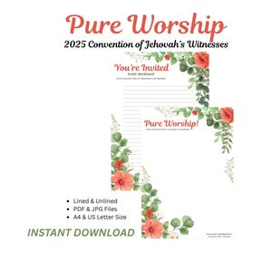 Pure Worship Convention Invitation, JW Letter Writing Jehovah&#39;s Witnesses JW Convention 2025 | Floral Prints