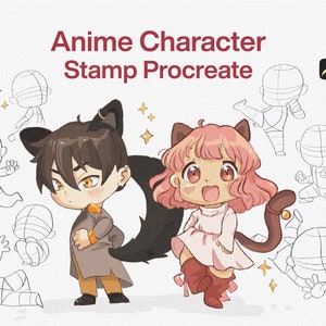 10 Anime Karakter Stamp Procreate | borstel gids borstels kind beginner ipad gezicht figuur lichaam cartoon stempel procreate