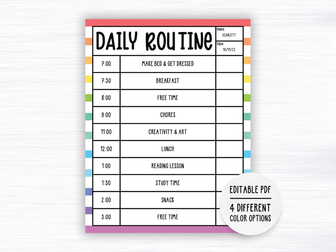 Editable Daily Routine, Printable Daily Routine, Responsibility Chart ...