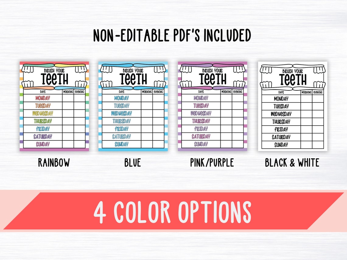 Brush Teeth Printable, Brush Teeth Chart, Toddler Brushing, Teeth