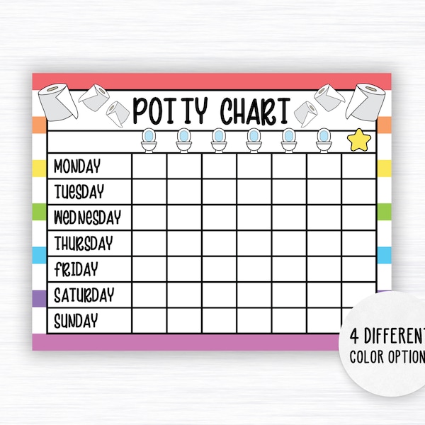 Potty Training Chart, Potty Chart For Girls And Boys, Potty Training Sticker Chart, Rainbow, Toddler Potty Chart, Printable Kids, PDF