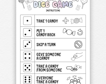 Candy Dice Game, Candy Game, Birthday Party Games for Kids, Kids Games, Fun Activity, Birthday Games, Classroom Party Games, Printable PDF