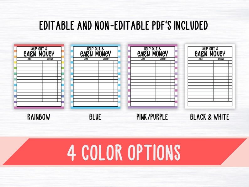 Editable How to Earn Money Chore Chart, Allowance Chore Chart for Kids ...