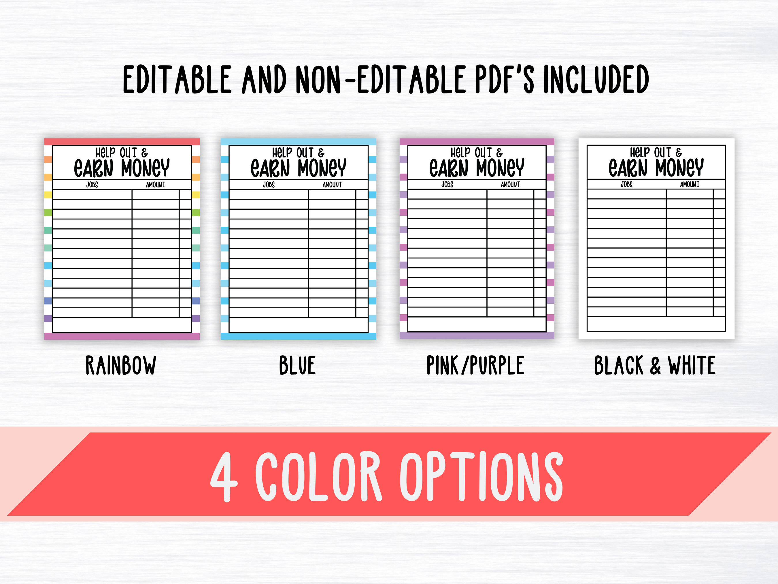 Editable How to Earn Money Chore Chart, Allowance Chore Chart for Kids ...
