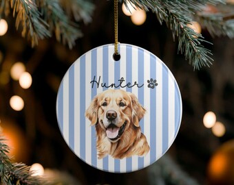 Personalized Golden Retriever Christmas Ornament, Custom Pet Golden Retriever Ornament, Pet Loss Ornament, Dog Owner Keepsake