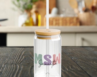 Custom Social Worker Iced Coffee Glass, School Social Worker Sipper Glass, Social Worker Gift, MSW Graduation Gift, Gift for Social Worker