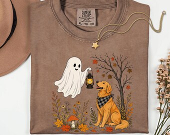 Fall Golden Retriever Tee, Cute Ghost Golden Retriever Mom Sweatshirt, Golden Dog Owner Gift, Golden Dog Lover Gift