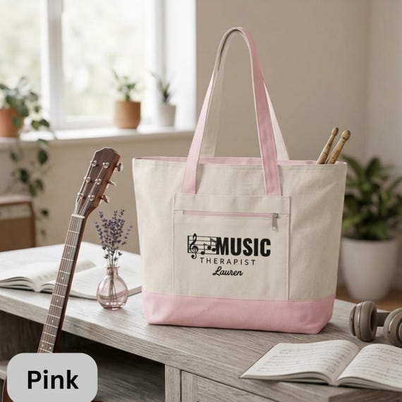 Custom Music Therapist Zippered Canvas Tote Bag, Music Therapy Tote Bag, Music Therapist Gift, Music Therapy Graduation Gift