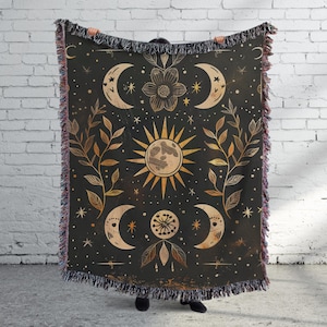 Celestial Boho Woven Throw Blanket, Celestial Tapestry, Celestial Astrology Blanket, Mystical Woven Wall Hanging, Astrology Lover Gift