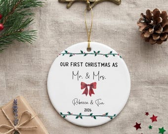 Personalized Our First Christmas As Mr and Mrs Ornament, Mr Mrs Christmas Ornament, Newlywed Keepsake, Just Married Gift, Newlywed Gift