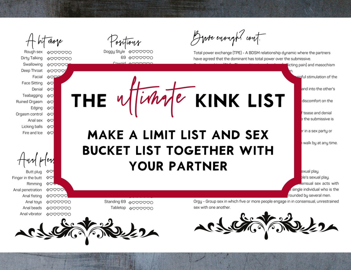 Ultimate Kink List Of Kinks And Fetishes Sex Bucket List Sex Games Bdsm Sex Game Kinklist