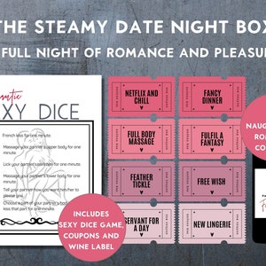 Steamy Date Night Box, with 40 Naughty Love Coupons and Romantic Sex Dice