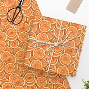 Citrus Orange Wrapping Paper | Gift Wrap for Summer | Whimsical Gift Wrap | Unique Wrapping Paper | Green Gift Wrap