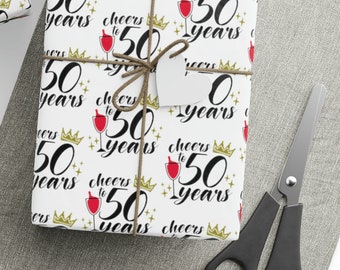 50th Birthday Wrapping Paper | Unique Wrapping Paper | Pretty Gift Wrapping | Novelty Gift Wrap | Elegant Gift Paper