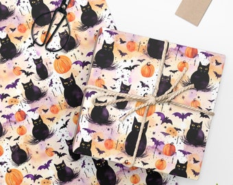 Black Cat Wrapping Paper | Gift Wrap for Cat Lovers | Whimsical Gift Wrap | Unique Wrapping Paper | Cat Lover Gift | Orange Purple Wrap