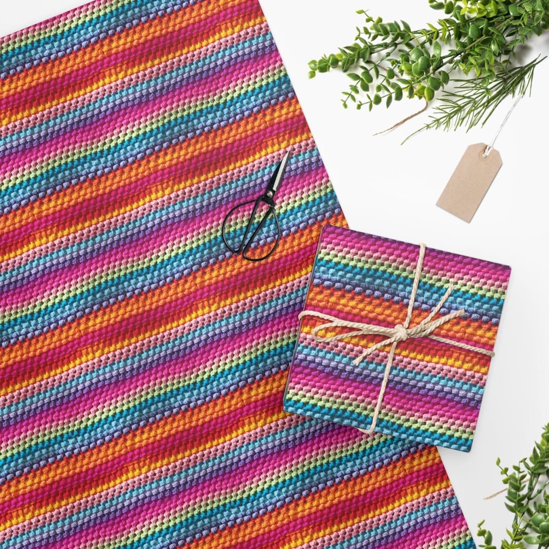 Colorful Retro Crochet Pattern Gift Wrap Wrapping Paper for Etsy