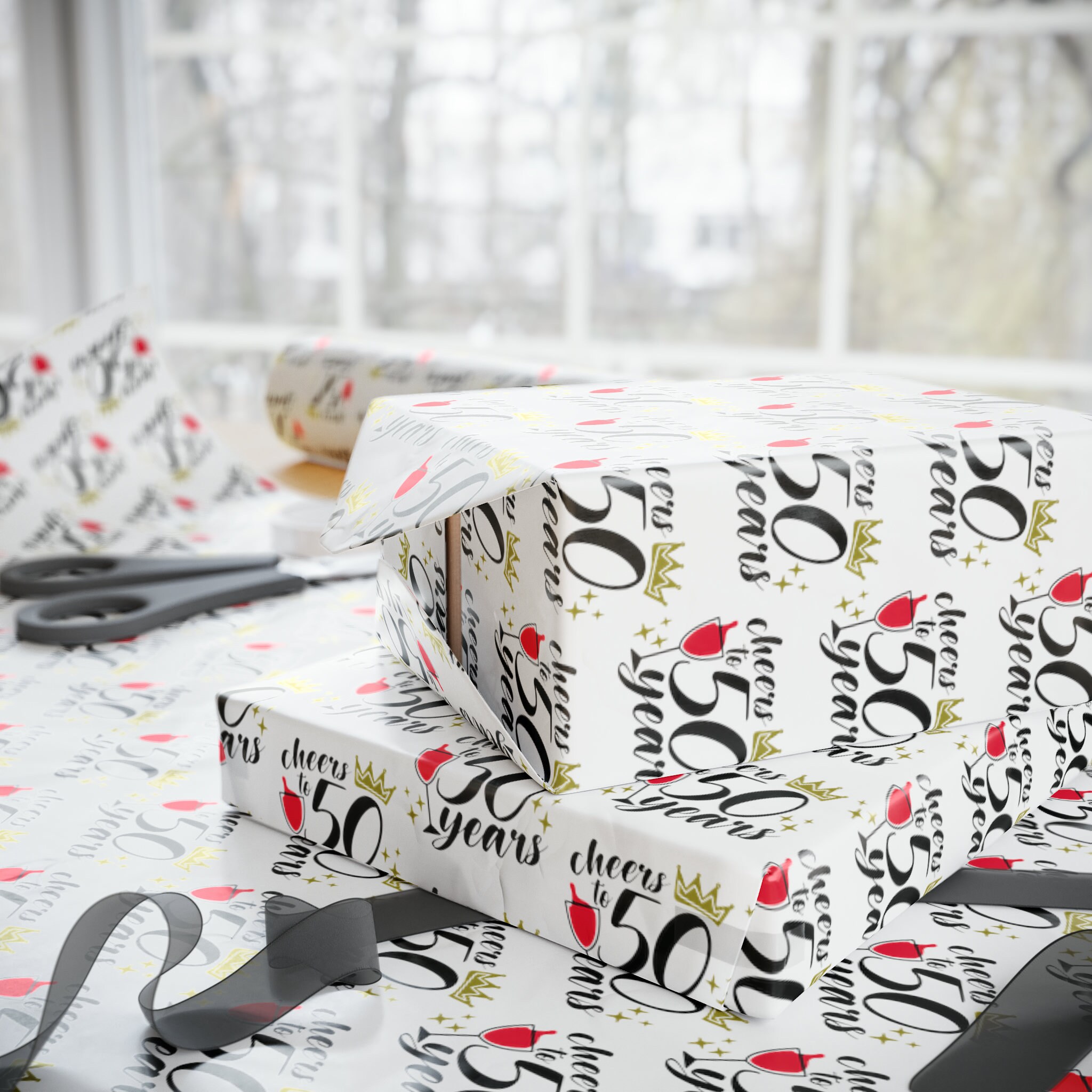 50th Birthday Wrapping Paper Sheet - 27x19 Inch Gift Wrap For Men Or Women