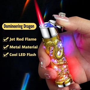 Dragon Design Torch Lighter - Refillable Butane Windproof Red Flame Lighter | Compact Metal Lighter | Perfect Gift