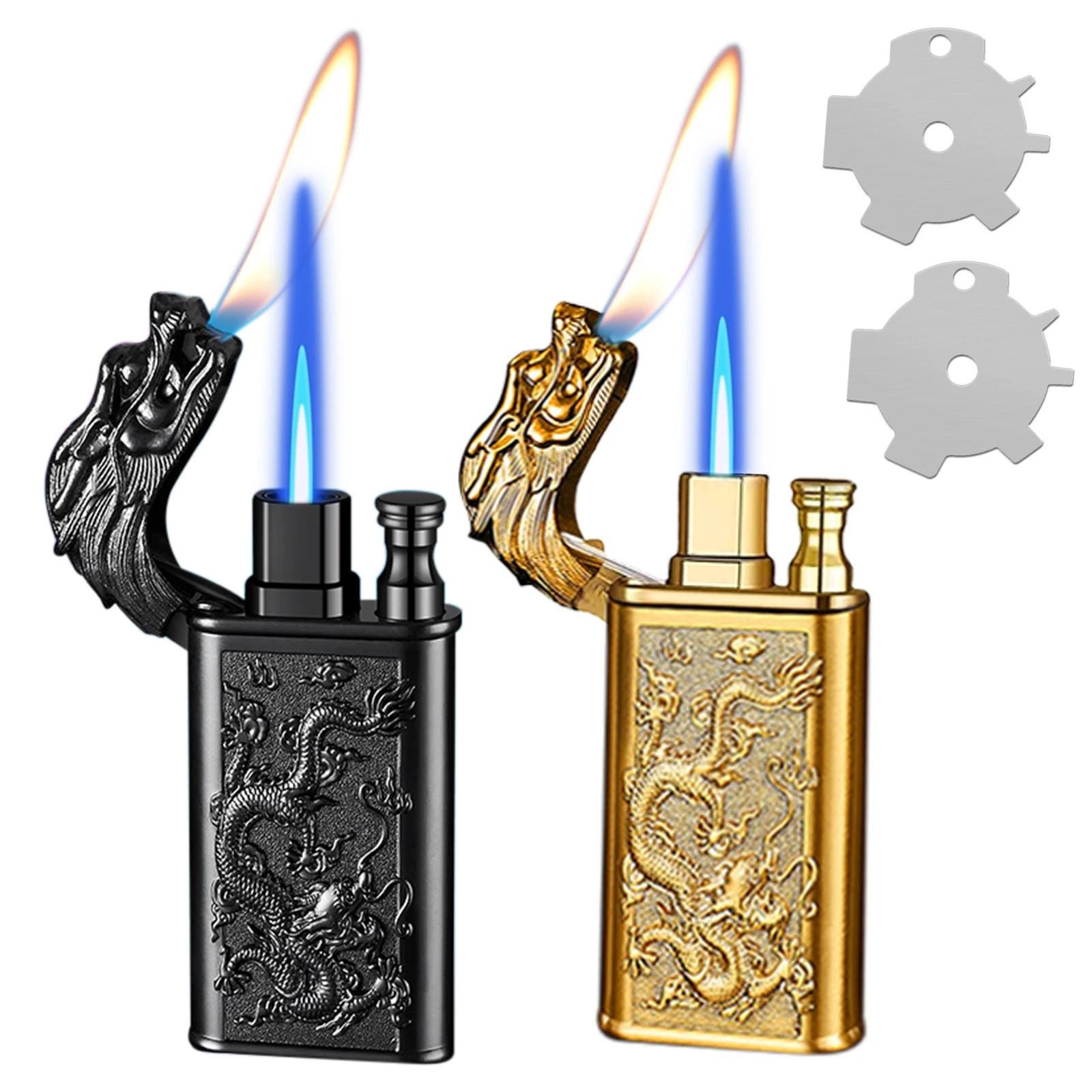 2-Pack Cool Butane Lighter, Windproof & Reusable Torch Lighter Set Adjustable Flame Ideal Campfires Grilling Everyday Use Men Outdoor Enthusiasts Gas No