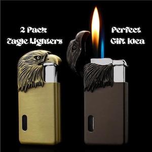 2 Pack Eagle Themed Windproof Dual Flame Refillable Lighters | Unique Souvenir Gift
