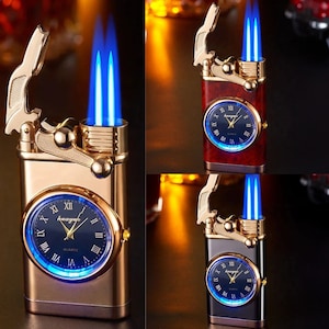Luxury Windproof Gas Lighter with LED Clock Dial - Perfect Souvenir Gift