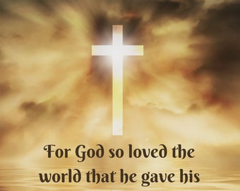 Bible Scripture John 3:16 Golden Cross Wall Art, Christian Decor