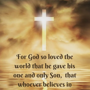 Bible Scripture John 3:16 Golden Cross Wall Art, Christian Decor