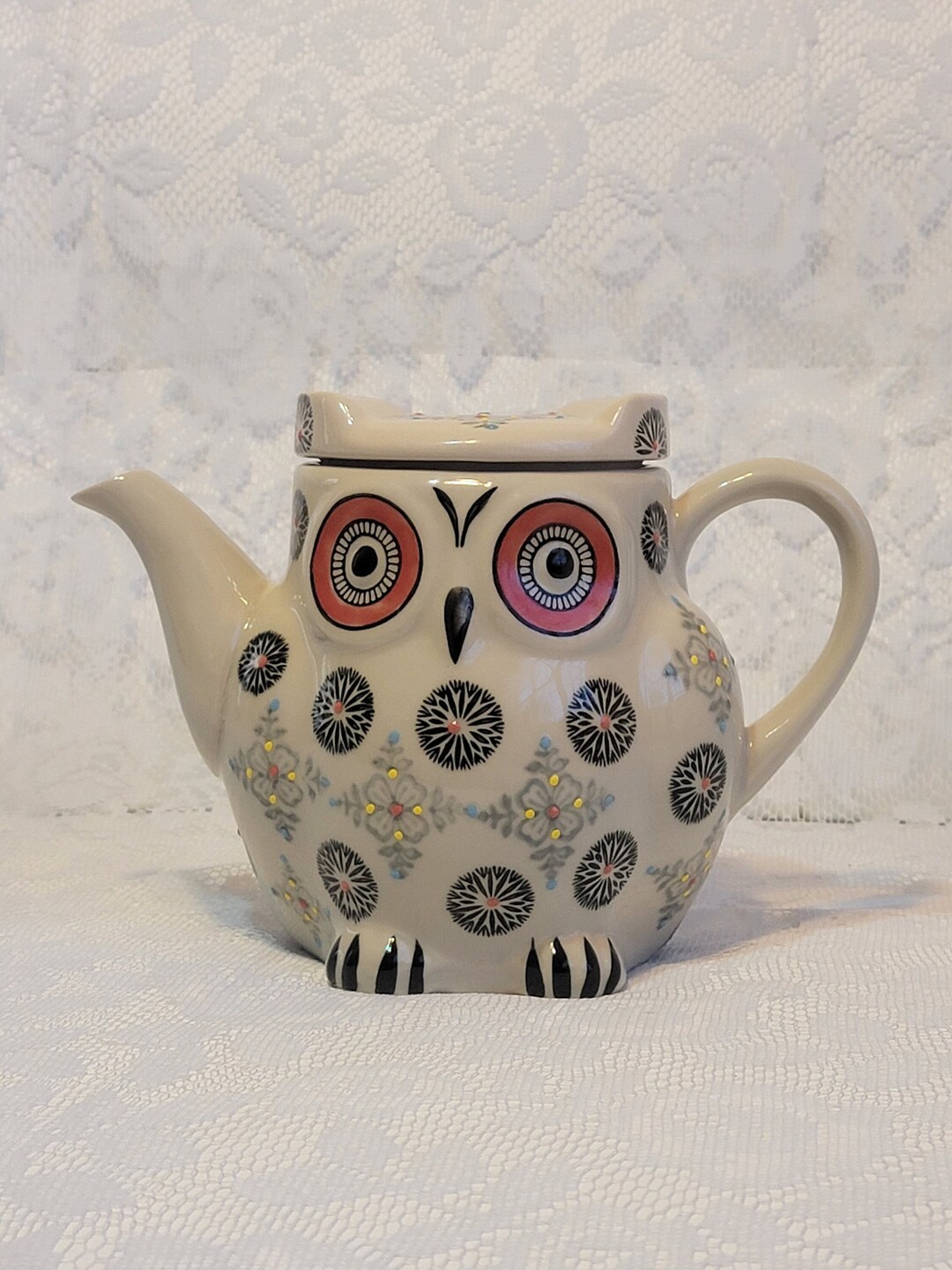 Vintage Hand Painted Ceramic Owl Teapot Collectible Jar Etsy