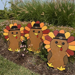 Thanksgiving Turkey Cutouts - Pack of 3 Large | Thanksgiving Turkey Yard Decor| HandPainted Fall Decoration | Outdoor Lawn Art | 15&quot;H x 13&quot;W