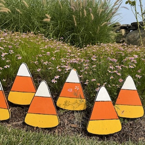 Halloween Candy Corn Cutouts | Pack of 6 Small | Hand-Painted Yard Stakes |Outdoor Fall Decor| Candy Corn| Porch & Lawn Decoration | 8&quot;Hx7&quot;W