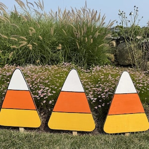 Halloween Candy Corn Cutouts | Pack of 3 Large| Hand-Painted Yard Stakes |Outdoor Fall Decor|Candy Corn| Porch & Lawn Decoration | 19&quot;Hx15&quot;W