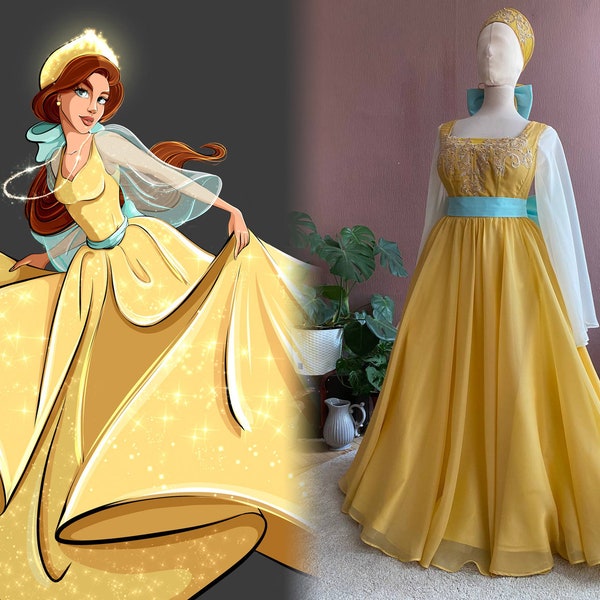 Anastasia gold yellow dress Once upon a december cosplay ready to ship!