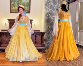 Anastasia Princess Cosplay Dress: Golden Yellow, Embroidered Costume ready to ship!