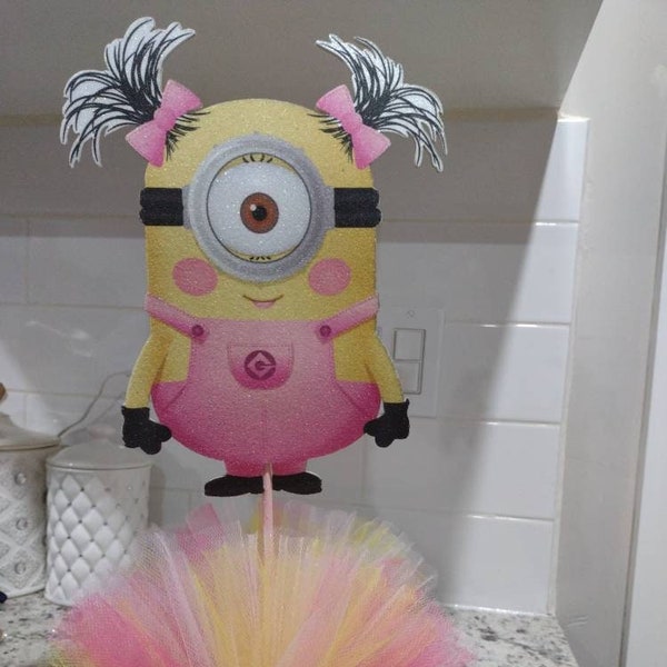 3 Minion Girl Pink Birthday centerpiece decoration or beautiful party favor for your guest. Durable made with high quality and lots of love.
