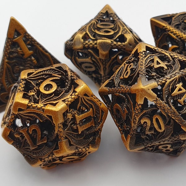 Bronze Hollow Dragon Dice Set D&D Metal