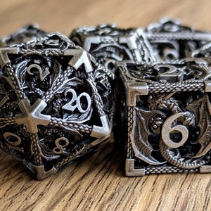 Silver Hollow Dragon Dice Set D&D Metal