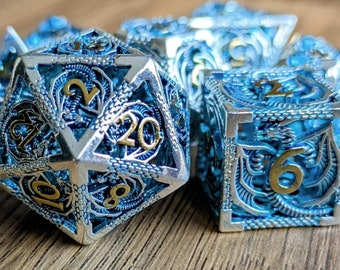 Bahamut Platinum Hollow Dragon Dice Set D&D Metal