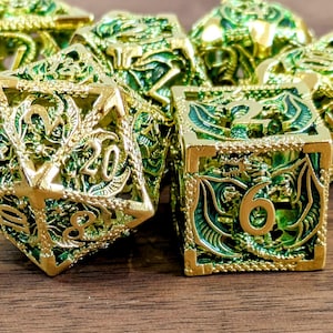 Celtic Hollow Dragon Dice 7pcs Metal Die Set for DND TTRPGs D20 Game Gift