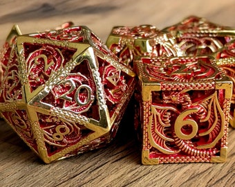 Regal Gold Hohldrache Würfel Set D & D Metall 7 Stück Polyedrische Würfel