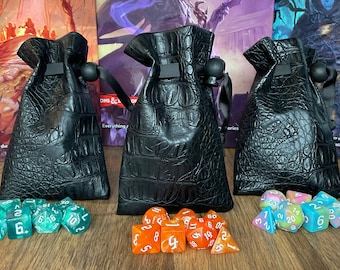 Mystery Dice Set: 7 DND Polyhedral Dice in Faux Leather Bag