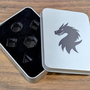 Dragon Dice Tin Silver Metal Case with Foam Insert for DND RPG Resin or Metal Dice