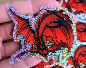 Glittery Dragon Vinyl Stickers for DnD Dice Dragons, Journals, Notebooks, Skateboards, Laptops and More